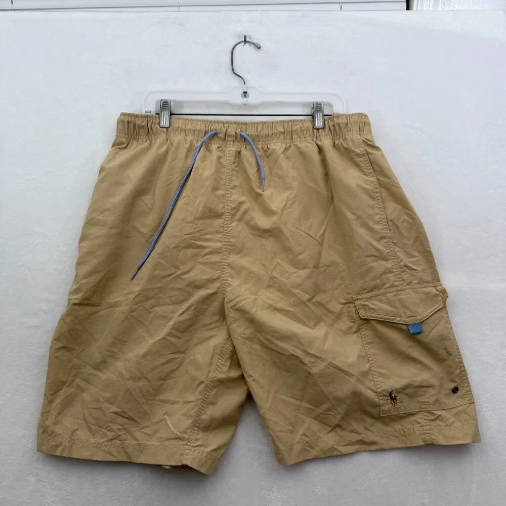 Polo Ralph Lauren Shorts Mens L Beige Swim Trunks Cargo Pocket Elastic Waist